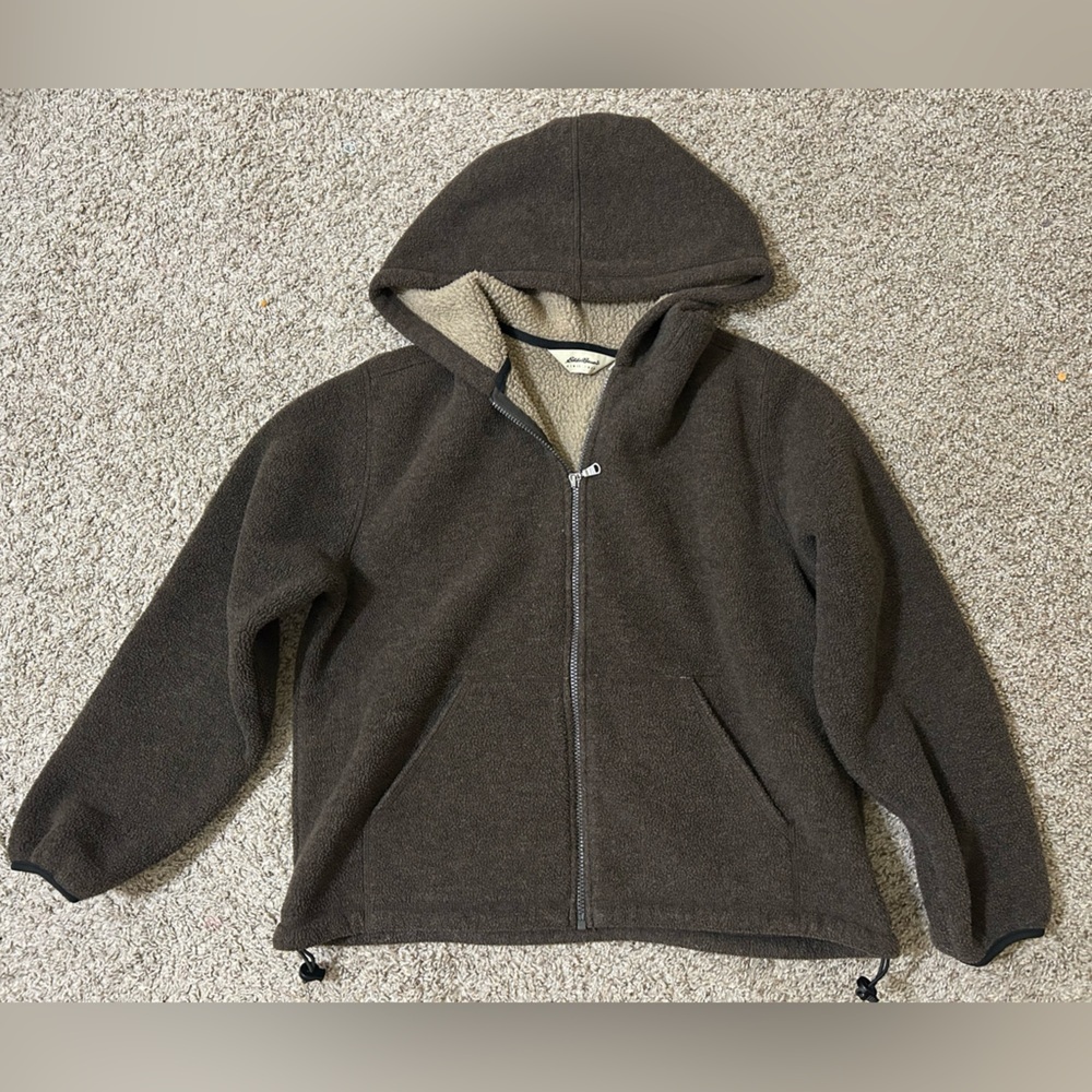Vintage 90’s Eddie Bauer Deep Pile Full Zip Up Hoodie Brown Men's Size Medium